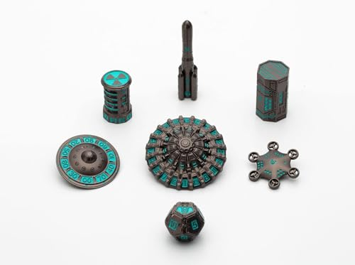 GAINFI UFO DND-Würfel-Set aus Metall, Dungeons and Dragons, UFO-Würfel-Set mit Würfelbox (Antikblau)