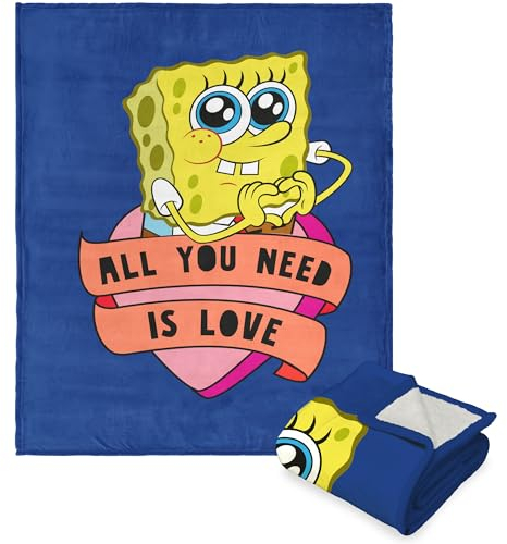 Northwest Spongebob Schwammkopf Silk Touch Sherpa Überwurfdecke, 127 x 152,4 cm, herzhafter Schwamm