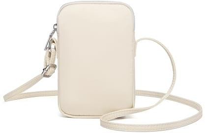 YONBEN Piccola borsa a tracolla con cerniera per telefono cellulare, mini borsa a tracolla portafoglio per smartphone con carte di credito (Nylon-bianco crema)