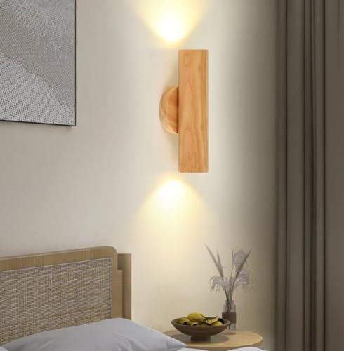 SXYSXYSXY LED Nordic Holz Wandlampe Japanischer Stil Wandleuchte Modern Wandbeleuchtung 14W Warmes Licht 3000K Innen für Schlafzimmer Wohnzimmer Treppenhaus Flur 7 * 25cm,B