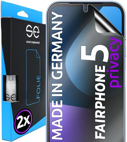 se® für Fairphone 5 Schutzfolie privacy Blickschutz-Folie - 2x Folien im SET aus Deutschland, anti-peep Fairphone 5 Matte-Folie Anti-Spy Folie, staubfrei und blasenfrei, Fairphone 5 Sichtschutz-Folie