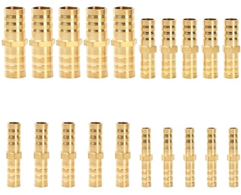 Accesorios de Manguera, 20 Piezas Conectores de Manguera de Latón, Juego de Adaptador Manguera Jardin Empalmes de Tubo para Aire, Agua, Combustible, GasóLeo y Gas(6 mm/8 mm/10 mm/12 mm)