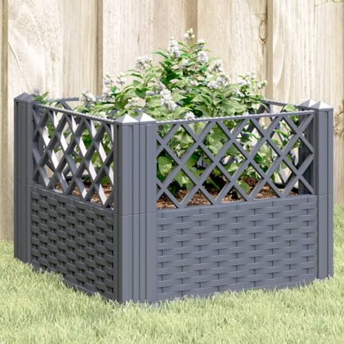 ShGaxin Jardinière avec piquets Gris 43,5x43,5x43,5 cm PP,Jardiniere sur Pieds,Bac avec Treillis,Jardiniere Terrasse