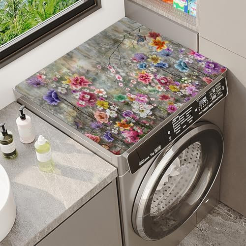 Tapete Para Lavadora Absorbente Antideslizante Impression Florale 3D Para Lavadora Secadora Cubierta Superior Superabsorbente Cover Mat Para Lavadora Microondas Refrigerador (Color 1,50x60cm)