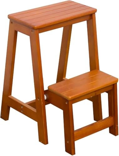 Fußhocker Haushaltswaren 2 Stufen Klappbare Trittleiter Holzleiter, Treppenhocker für den Innenbereich, Küchen-Trittstuhl aus Holz Maximale Belastung 150 Kg/Braun