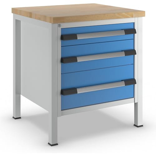 eurokraft | Werkbank | Gestellbauweise Serie 8000 | 3 Schubladen: 1 x 120 | 1 x 180 | 1 x 240 mm | BxT 750 x 700 mm