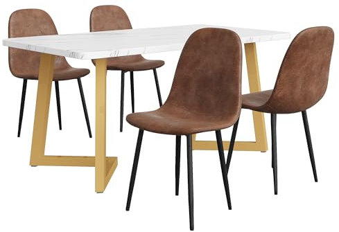5-teilige Esszimmergruppe, Tisch 119 x 70 cm, 4 Samtstühle, Eisenbeine, Rosa