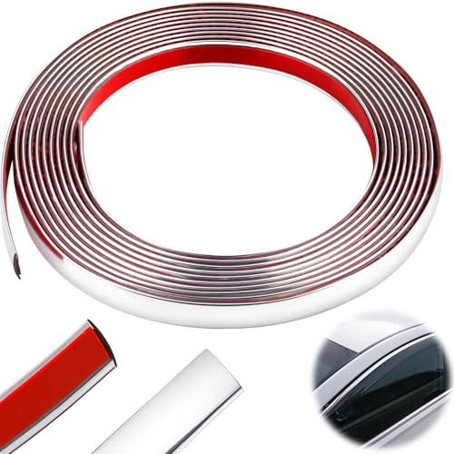 5mx12mm Zierleisten Selbstklebend für Chrom Wandleisten Selbstklebend Leisten Vielseitig Zierleisten Wand Silber Universal Chromzierleiste für Auto Karosserie Fenster Außen Dekoration Tür Decke Möbel