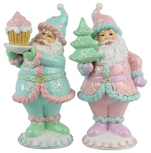 Generisch Figur Nikolaus im 2er Set Candy Pastell rosa und Mint Deko Weihnachten, 21 cm hoch aus Polyresin Weihnachtsmann Weihnachtsdeko modern