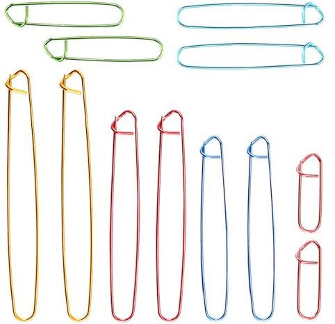 12 Stück Maschenhalter,6 Größen Strickenrahmen Set,Maschenmarkierer zum Stricken Zubehör,Aluminum Stitch Holders Set für Schals Decken,Stichhalter Häkelnadeln,Strickzubehör zum Maschenhalterseile