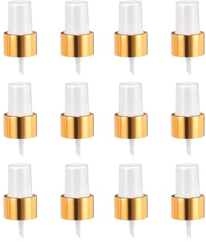 sourcing map 12 Pcs Gold White Spray Top, 24/410 Fine Mist Sprayer Reusable Replacement Spray Bottle Pump Plastic Top for Cosmetic Perfume and Body Sprays Bottle