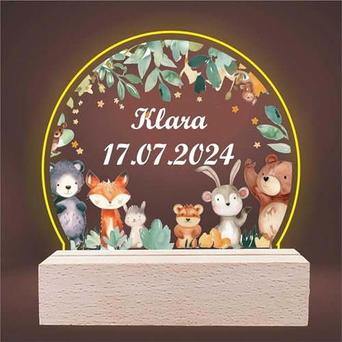INDIGOS UG - LED Lampe personalisiert - Tierfamilie - personalisierte Lampe für KInder - personalisierte Geschenke - Nachtlampe - Geschenk für Baby und Kinder mit Wunschtext