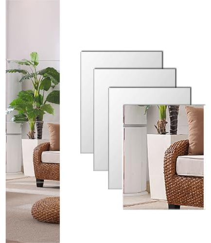 PopularLdo Heim-Fitnessspiegel, 14x12 Zoll, 4 Stück, quadratischer Acrylspiegel, bruchsichere Ganzkörperspiegelaufkleber für große Trainingsspiegel, Tanzstudios, Yogaräume und Garagen-Fitnessstudios.