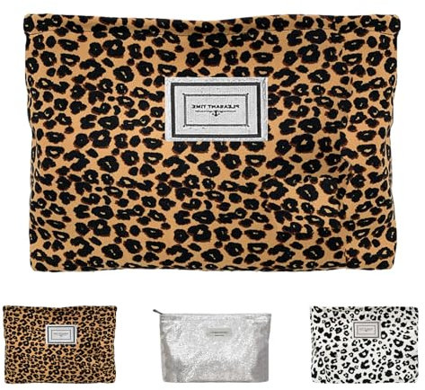 AUNGCSHE Trousse Maquillage Femme, Pochette Tissu, Trousse Toilette Femme, Grande Trousse de Toilette Femme pour Femmes Trousse de Toilette Voyage pour Port Quotidien (Léopard Brun)