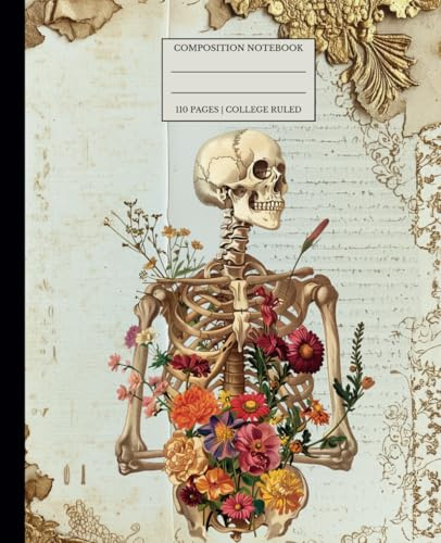 Vintage Skeleton Notebook: A Dark Academia College-Ruled Journal with Antique Floral Skeleton Art (7.5x9.25)