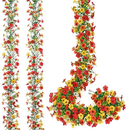 MEIVINES Blumengirlande Künstlich 2 Stück Kunstblumen Hängend Herbst Deko | Kunstblumen Outdoor Wetterfest 1.8m Künstliche Blumen Girlande Kunstpflanze Hängend Bunte Blumenranken Deko
