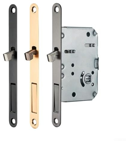 Sliding Pocket Door Bathroom Mortice Lock Privacy Set Door Latch Security Mechanism Zinc Alloy Locks for Internal/External Doors,Balcony Sliding Door Lock(Black)