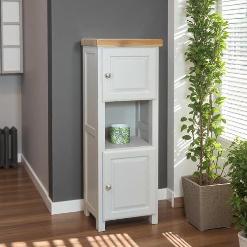GROFurniture Painted Slim Cabinet Grey, Hallway Storage or Livingroom Unit, Corner Display Unit with Shelf, Freestanding Tall Bathroom Cabinet Storage Organiser Cashmere Grey