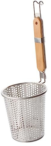 Homoyoyo Stainless Steel Colander Wooden Handle Fine Mesh Pasta Basket Dumpling Strainer Noodle Sieve for Kitchen Sink Strainer Cookware