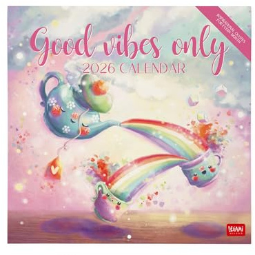 Legami - Wandkalender 2026, Good Vibes Only, großer Wandkalender, 12 Monate und Jahresplaner, in 6 Sprachen, Platz für Notizen, Tierkreiszeichen, internationale Feiertage, 30 x 29 cm