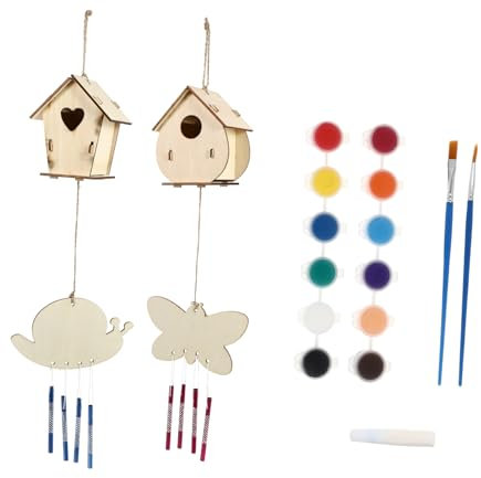 Angoily 1 Satz DIY Holz Vogelhaus Bausatz für Holzspielzeug zur Dekoration für Zuhause Garten und Partys Fördert die Feinmotorik und Kreativität Zufällige Farben und