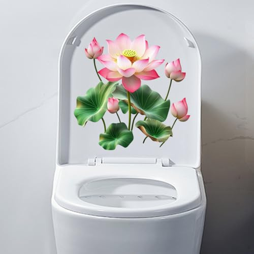 Iprokiu Lotusblüte Toilettensitz Deckel Aufkleber Wasserdicht Lotusblatt Niedlicher Frosch Toilettenaufkleber Selbstklebend Blume Aufkleber für Badezimmer Dekor Home Wand Fenster Aufkleber (Lotus