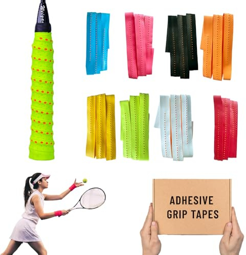 Zzcy 8 stycken greppband badmintonracket färgglada halkskydd greppband tennisracket 110 cm självhäftande tennis greppband ersättning PU-greppband 8 färger squasha, fiskespön, golfklubbor