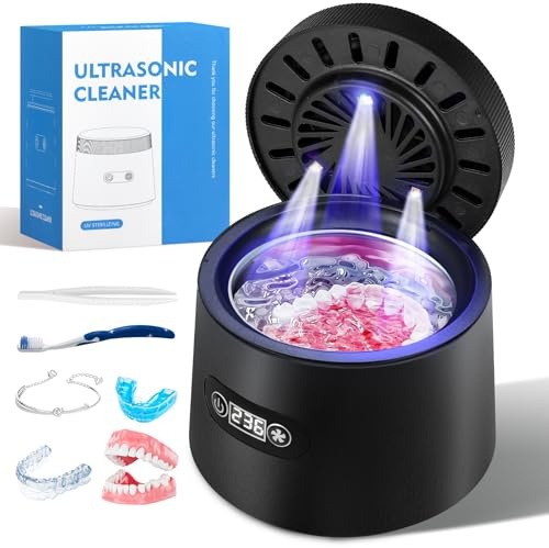 Nastopee Ultraschallreinigungsgerät, 45kHz Zahnschiene Reinigung, Ultraschallreiniger mit UV-Licht mit Zeiteinstellungen, Dental Pod für Zahnersatz, Retainer, Aligner Zahnschiene, Prothesen, Schmuck