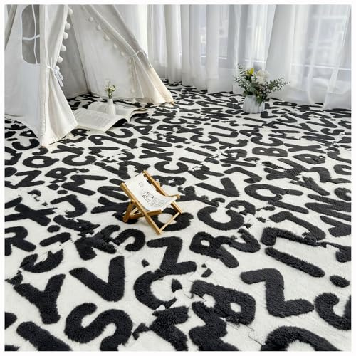 YMXBHN 12Pcs Plush Foam Floor Tiles 30X30x1cm thickned Carpet Squares Interlocking Soft Alphabet Puzzle Play Mat Cuttable Area Rugs for Home Decor,Easy To Assemble,Black