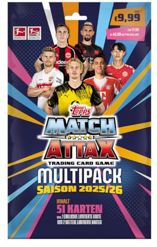 Match Attax Bundesliga Sammelkarten 2025/26 | 1x Multipack | Sammelset mit 51 Karten inkl. 1 exklusiver Multipack Limited Edition + 2 weiteren Limited Karten | Fußball Trading Cards