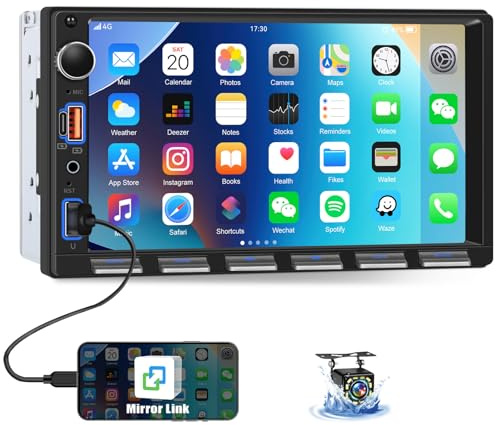 OiLiehu Doppel Din Radio, 7 Zoll Autoradio 2Din mit Mirror Link, Bluetooth, FM Radio, Equalizer, USB, Type-C, AUX, Lenkradsteuerung, Farbiges Tastenlicht, Rückfahrkamera