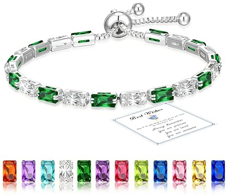DORANA Sterling Silber Geburtsstein Armband für Damen Zirkonia Silder Silber Armband Muttertag Geburtsstein Geburtstag Geschenke für Frauen Mädchen Kinder Tochter Schmuck