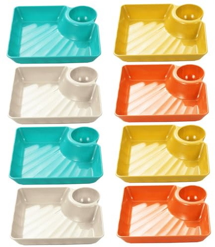 Piatto da portata per patatine e salse, piatto da portata per gnocchi da 8 pezzi, set di piatti da per patatine e salse, piatti quadrati colorati riutilizzabili in plastica per snack per sush