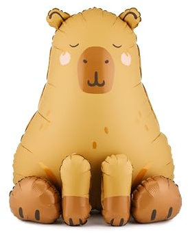 PartyDeco® FB404 Folienballon Capybara 63x80cm - Ballon für Geburtstag Tierparty - Folienluftballon als Partydeko für Feste - Figurenballon für Motto - Luftballon Zoo Tier Deko - Braun Beige - 1 Stück
