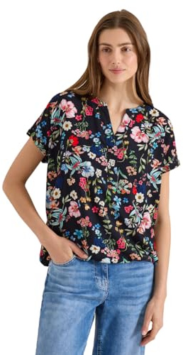 Cecil Damen Bluse mit Split Neck und floralem Muster