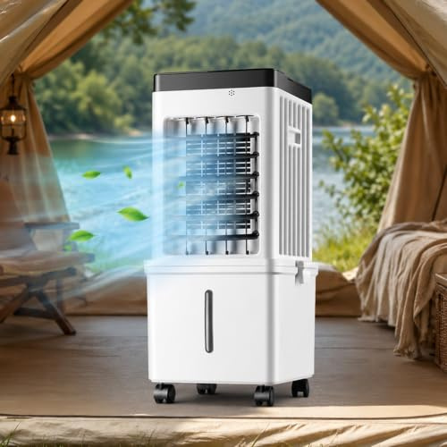 pealiritansemen Climatizzatore Senza Tubo, Raffrescatore Evaporativo Portatile con Serbatoio 15L, Telecomando, Pannello Touch, 4 Panetti Refrigeranti, Ampia Oscillazione per Casa E Camera