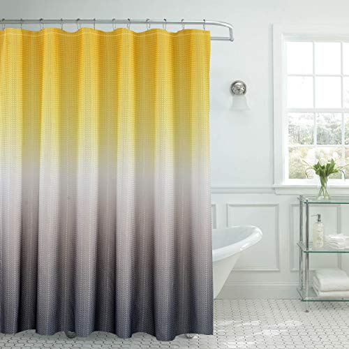 Creative Home Ideas Duschvorhang-Set aus Strukturiertem Stoff, inklusive 12 leicht gleitenden Metallringen, Moderne Badezimmer-Dekoration, maschinenwaschbar, Maße: 177,8 x 182,9 cm, Gelb/Grau-Ombré