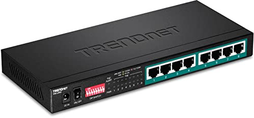TRENDnet, TPE-LG80, 8-Port Gigabit Long Range PoE+ Switch, 8 X POE+ Ports, Long-Range PoE+ erweitert die Reichweite auf bis zu 200 m (656 Fuß), Schwarz