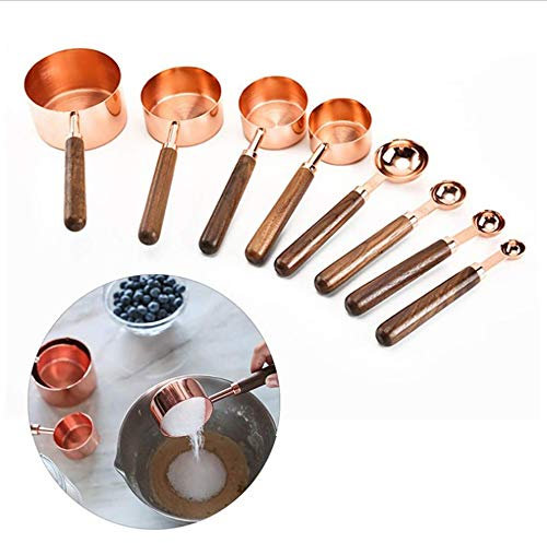 In acciaio INOX, set di tazze e cucchiai dosatori in noce con manico per misurazione cottura oro rosa Measuring Cups And Spoons