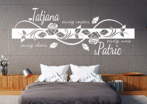 tjapalo® w-pk219 Wandtattoo Schlafzimmer Spruch Wandtattoo Liebe mit namen Wandtattoo Wohnzimmer Blumenranke ewig dein ewig mein mit Wunschnamen und Datum viele Farben, Größe: B140xH58