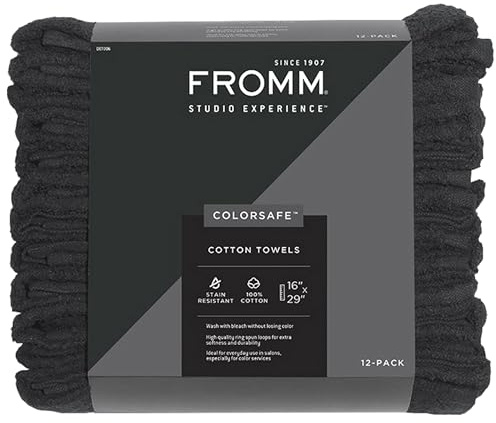 Fromm ColorSafe Haartücher für Friseure, Friseure, Spa, Fitnessstudio, 100% Baumwolle, bleichfest, 40,6 x 73,7 cm, 12 Stück, saugfähige, schmutzabweisende Handtücher zum Trocknen von lockigem, langem