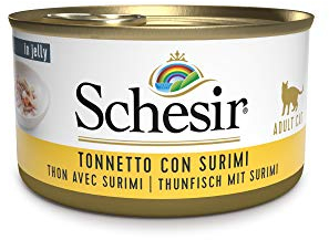 Schesir Cat Jelly Thunfisch mit Surimi, Katzenfutter nass in Gelee, 24 Dosen x 85 g
