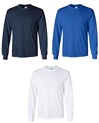 Gildan Men's Ultra Cotton Adult Long Sleeve T-Shirt, 3-Pack Navy/Royal/White