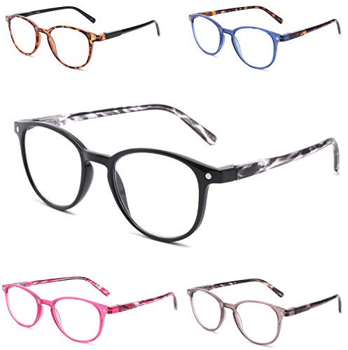 Yuluki 5 Pack Reading Glasses Blue Light Filter Stylish Computer Readers for Men Women Spring Hinge Eyeglasses Anti Glare UV Eyestrain 2.25