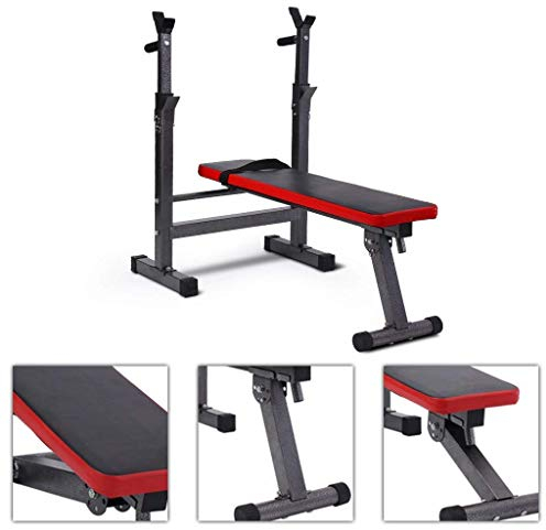 Fitness Squat Rack Home Fitnessgeräte Multifunktionsbank mit Klappbank Flache Bank Langhantel Galvanisieren Fitnessgeräte Gepäckträger