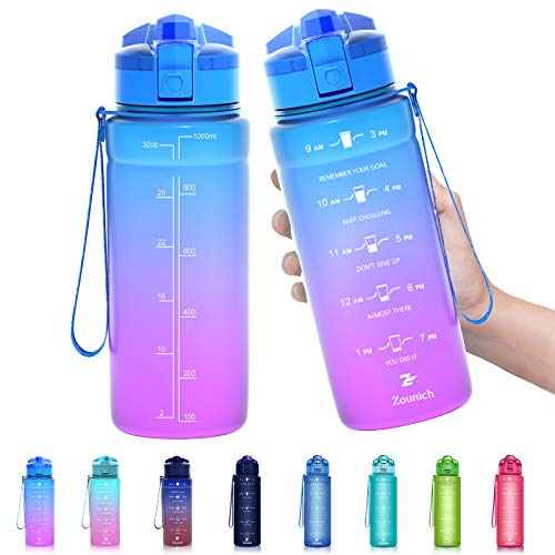 Zounich Best Sports Water Bottle Leak Proof 1L/700ml/500ml BPA Free Drink Bottles|Kids,Adults,Gym,School,Sport,Cycling|with Times to Drink & Fruit Infuser & Lock Cover Filter|Reusable Large 32OZ