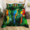 Homewish Parrot Bedding Set Double Size Watercolor Animal Feather Duvet Cover Set Palm Leaf Duvet Cover Tropical Plant Birds Quilt Cover Comforter Cover And 2 Pillow Cases For Bed Room