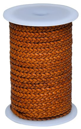 Cords Essentials Cordon plat tressé en cuir véritable pour la fabrication de bijoux, colliers, bracelets, enveloppes, travaux manuels et projets de loisirs (brun vieilli, 5 mm (bobine de 5 m)