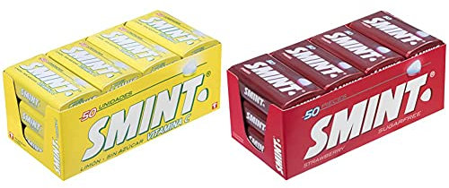 Smint Tin Limón, Caramelo Comprimido Sin Azúcar 12 unidades de 35 gr. (Total 420 gr.) + Tin Fresa, Caramelo Comprimido Sin Azúcar 12 unidades de 35 gr. (Total 420 gr.)