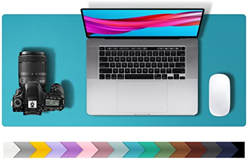 Aothia Schreibtischunterlage,Mauspad mit Leder und Rutchfeste Wildleder,Multifunktionales Office Mousepad Laptop Schreibunterlage,Tisch-Schutz Unterlage für Büro/Home(60cmx35cm, Türkisblau)